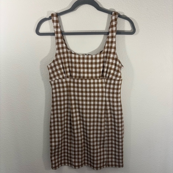 Altar'd State Checkered Brown and White Mini Dress M Preppy Feminine Minimalist - Picture 1 of 12